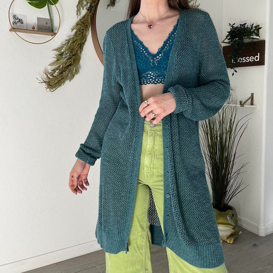 Turquoise Tranquility Open Knit Cardigan