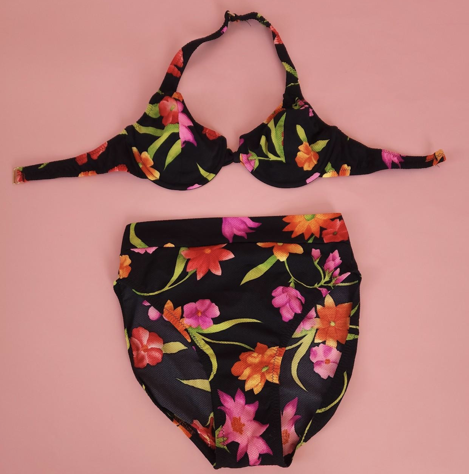 Black Blossom 90s Bikini Set