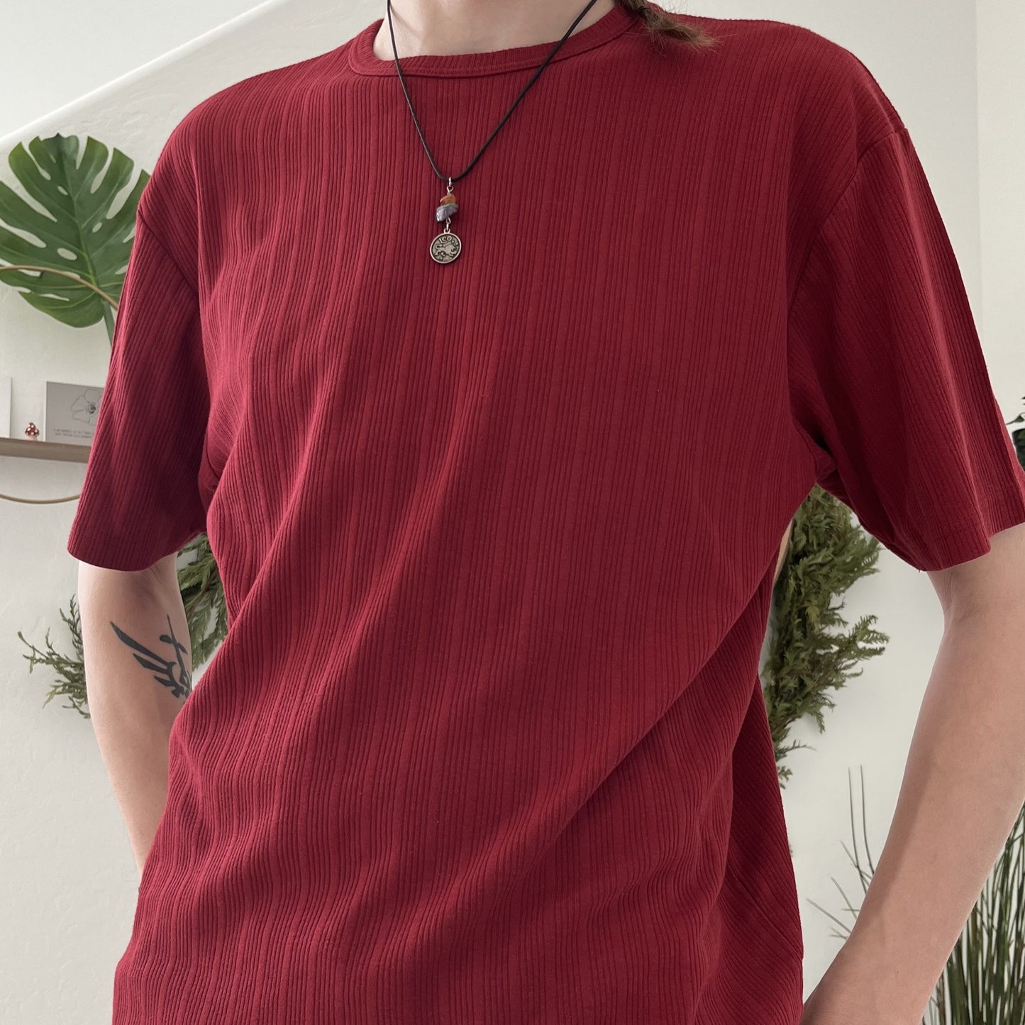 Red Ribbed Y2K Shirt