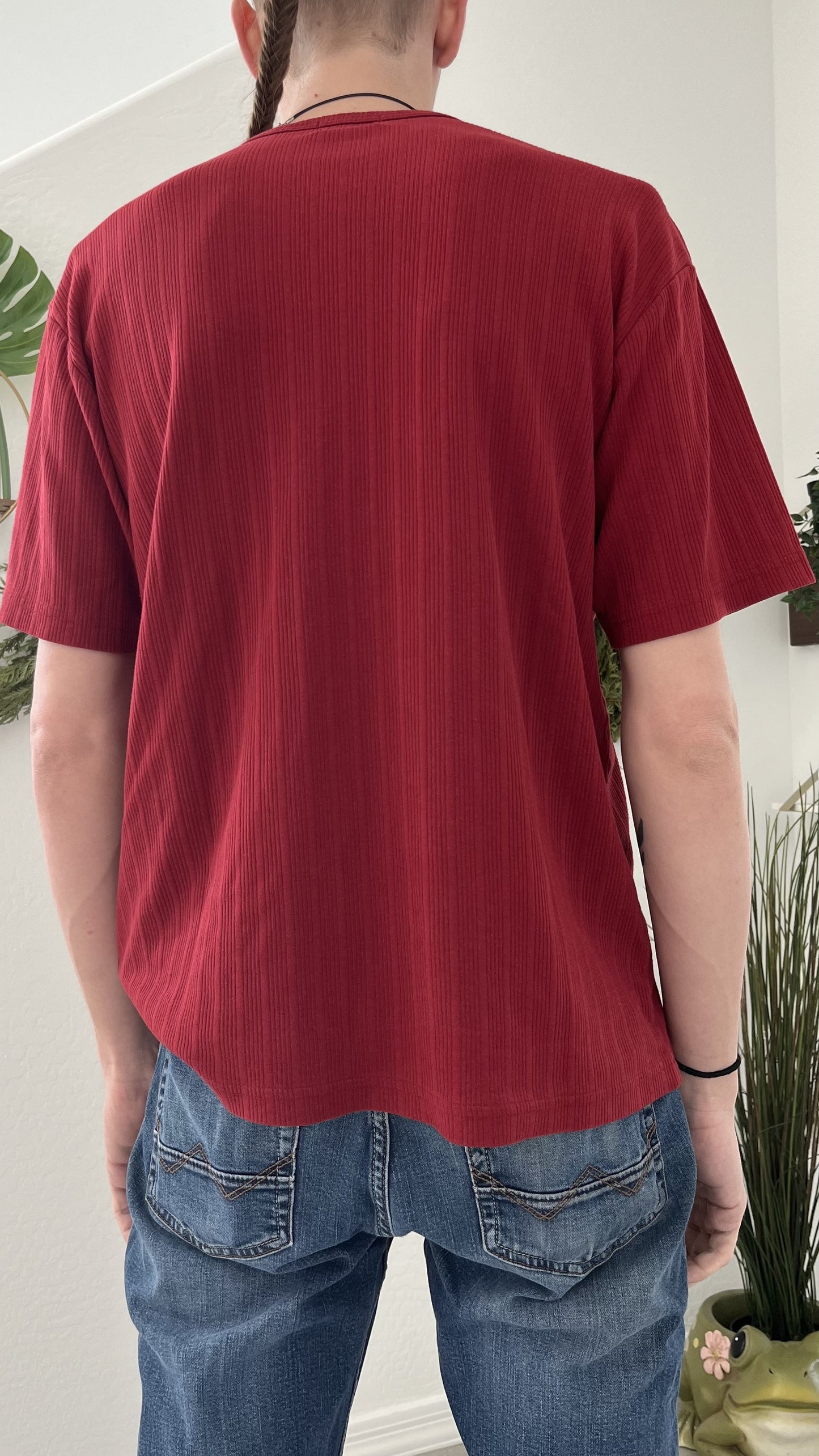 Red Ribbed Y2K Shirt