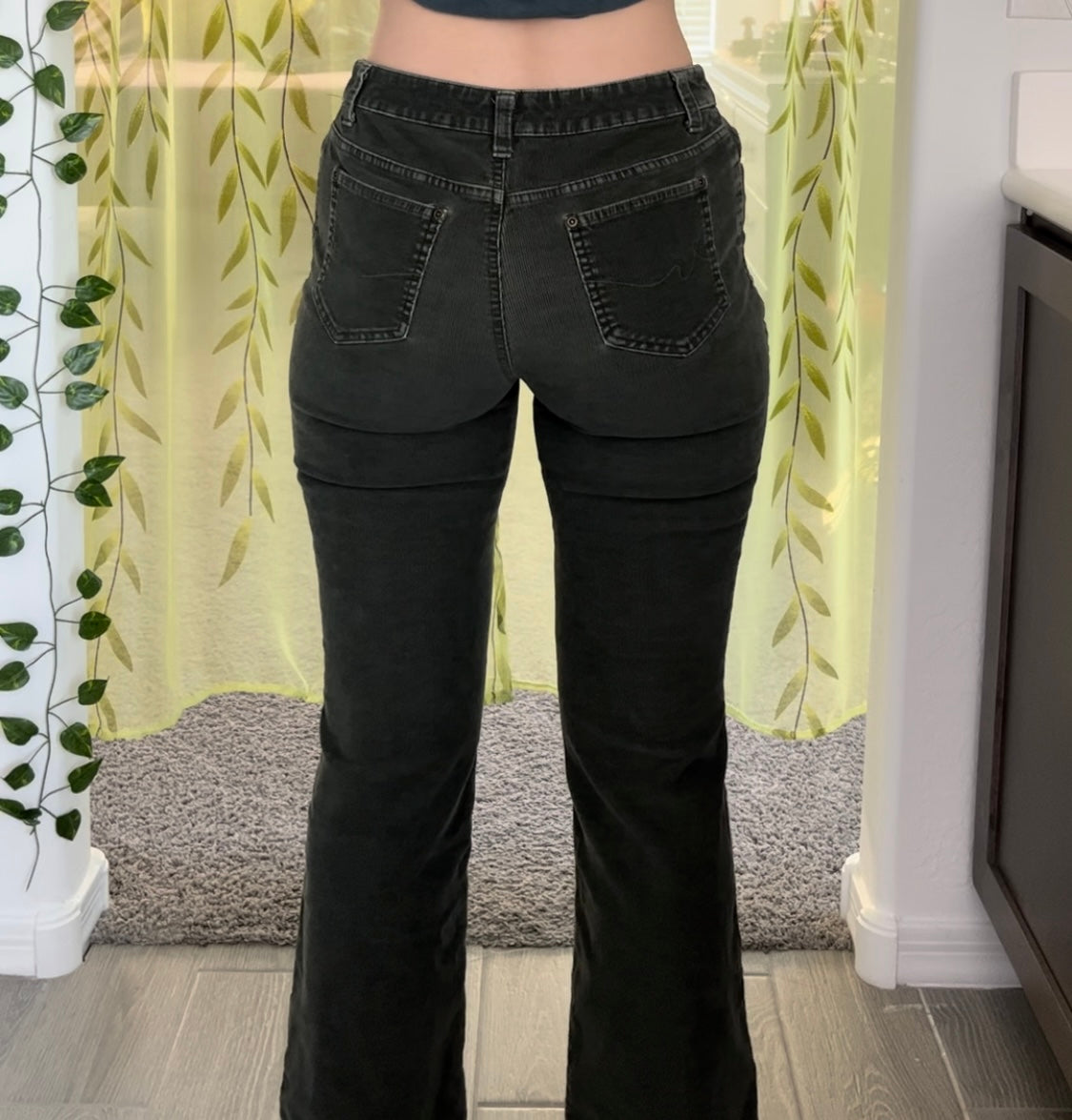 Dark Green Corduroy Style Pants