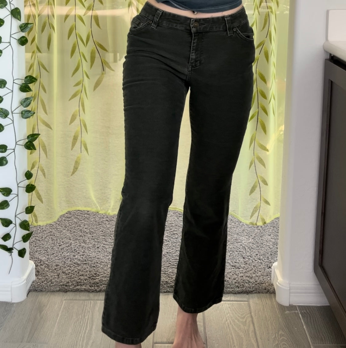 Dark Green Corduroy Style Pants