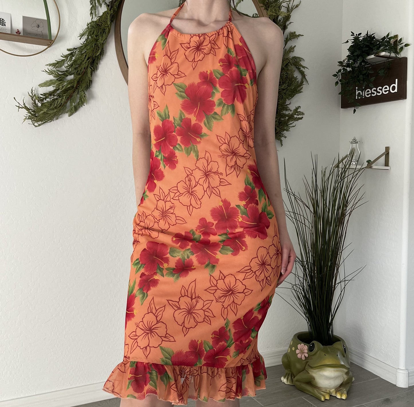 Island Floral Flare Halter Dress