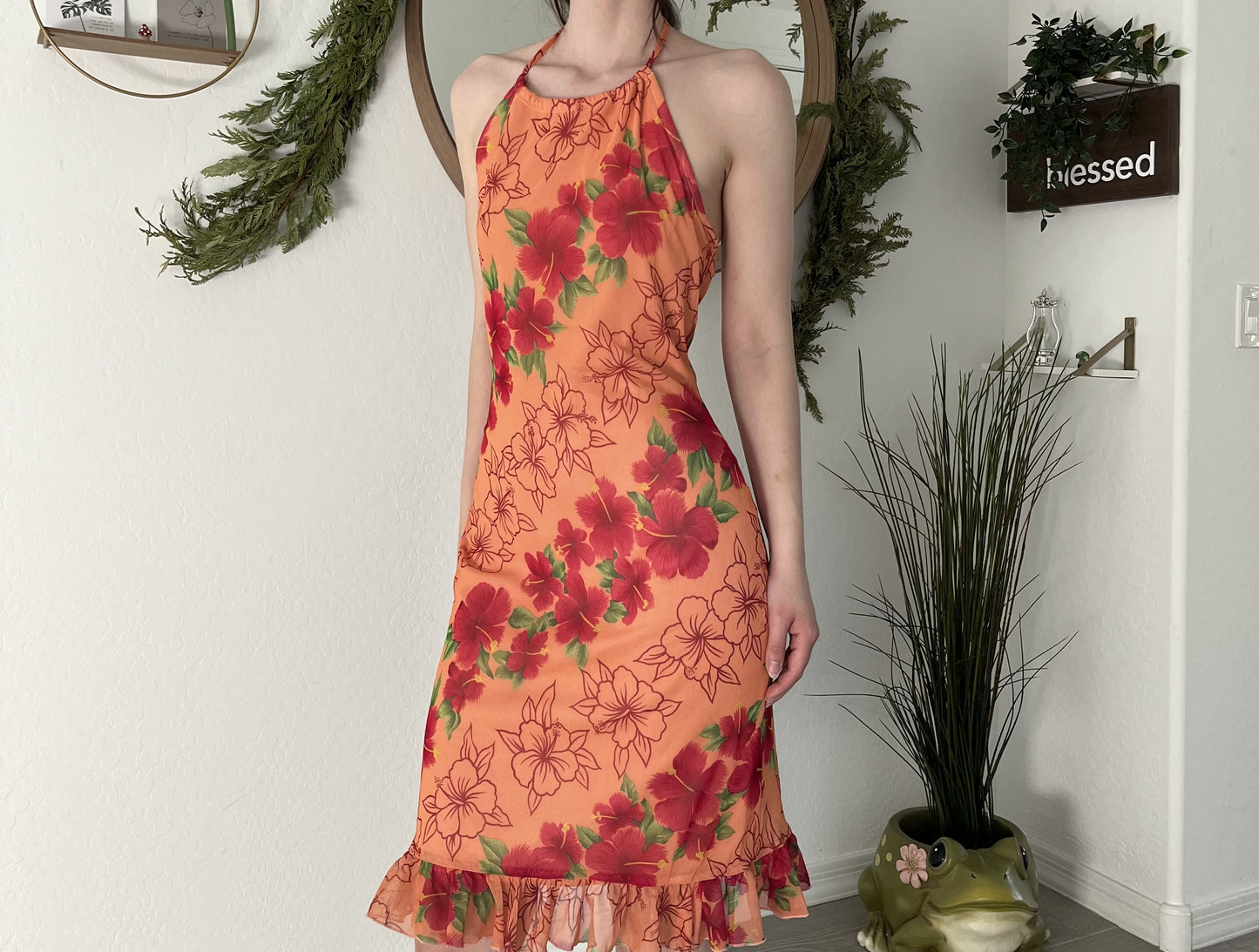 Island Floral Flare Halter Dress