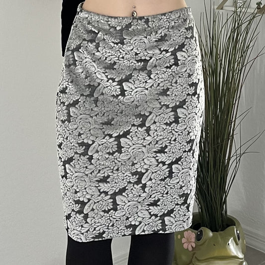 Silver Blossom Midi Skirt