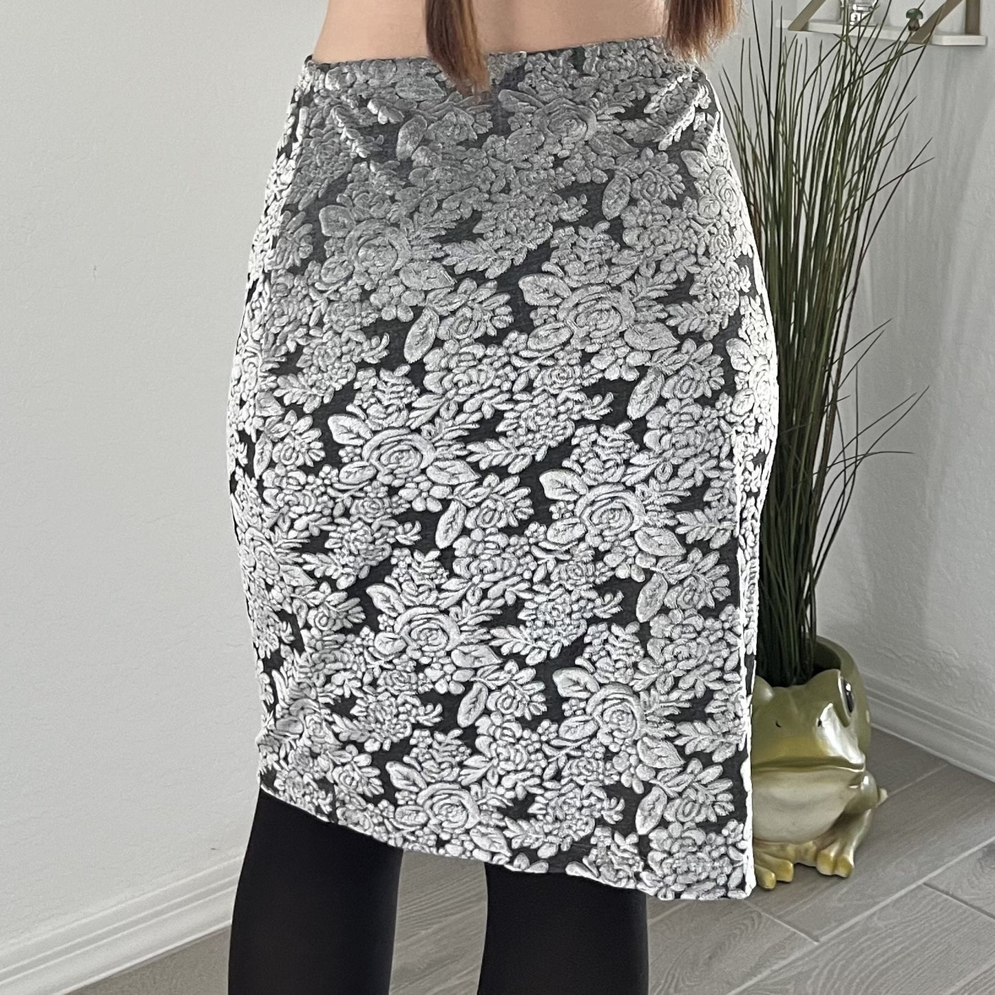 Silver Blossom Midi Skirt